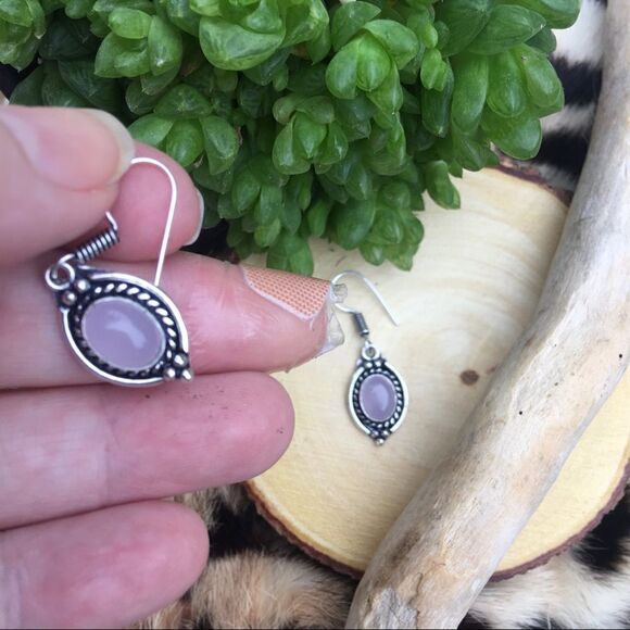 Rose Quartz Gemstone Sterling Silver Earrings - Picture 2 of 3
